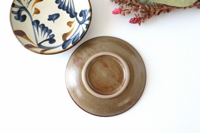 Toshin Kiln Round Plate Blue&Brown Arabesque 15cm/5.9in | Tsuboya Ware Yachimun-Detail6