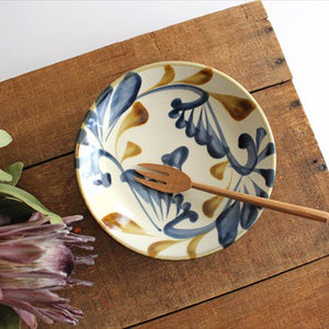 Toshin Kiln Round Plate Blue&Brown Arabesque 15cm/5.9in | Tsuboya Ware Yachimun-Detail7