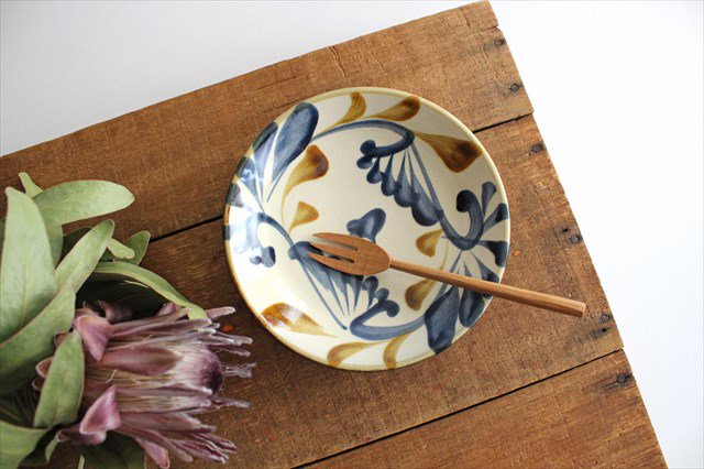 Toshin Kiln Round Plate Blue&Brown Arabesque 15cm/5.9in | Tsuboya Ware Yachimun-Detail7