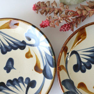 Toshin Kiln Round Plate Blue&Brown Arabesque 15cm/5.9in | Tsuboya Ware Yachimun-Detail8