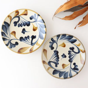 Toshin Kiln Round Plate Blue&Brown Arabesque 15cm/5.9in | Tsuboya Ware Yachimun-Detail9