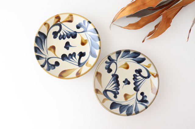 Toshin Kiln Round Plate Blue&Brown Arabesque 15cm/5.9in | Tsuboya Ware Yachimun-Detail9