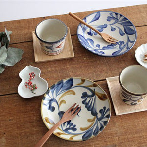 Toshin Kiln Round Plate Blue&Brown Arabesque 15cm/5.9in | Tsuboya Ware Yachimun-Detail10