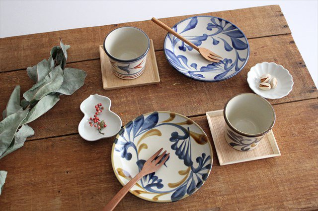 Toshin Kiln Round Plate Blue&Brown Arabesque 15cm/5.9in | Tsuboya Ware Yachimun-Detail10