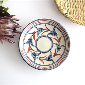 Toshin Kiln Round Plate Red Bougainvillea 15cm/5.9in | Tsuboya Ware Yachimun-TOP