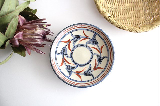 Toshin Kiln Round Plate Red Bougainvillea 15cm/5.9in | Tsuboya Ware Yachimun-TOP