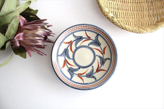 Toshin Kiln Round Plate Red Bougainvillea 15cm/5.9in | Tsuboya Ware Yachimun-TOP