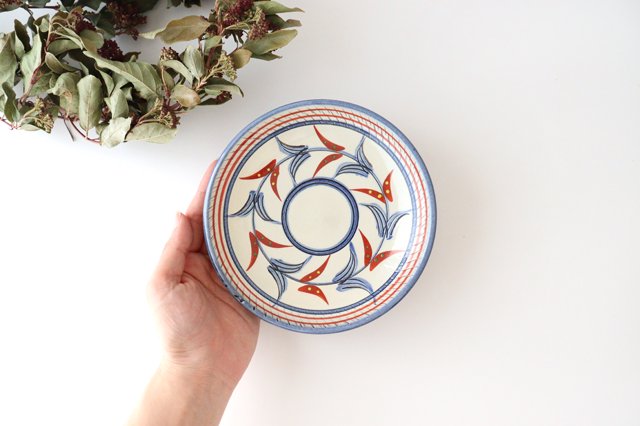 Toshin Kiln Round Plate Red Bougainvillea 15cm/5.9in | Tsuboya Ware Yachimun-Detail3