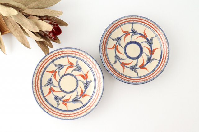 Toshin Kiln Round Plate Red Bougainvillea 15cm/5.9in | Tsuboya Ware Yachimun-Detail5