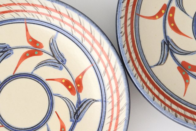 Toshin Kiln Round Plate Red Bougainvillea 15cm/5.9in | Tsuboya Ware Yachimun-Detail8