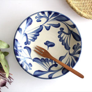 Toshin Kiln Round Plate Blue Arabesque 21cm/8.3in | Tsuboya Ware  Yachimun-TOP