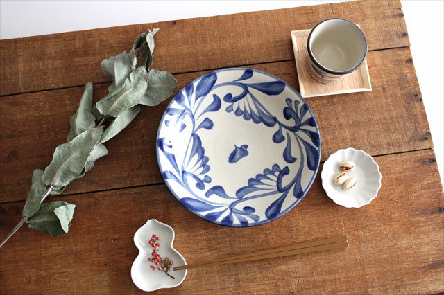 Toshin Kiln Round Plate Blue Arabesque 21cm/8.3in | Tsuboya Ware  Yachimun-Detail11