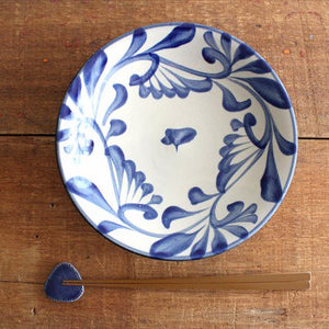 Toshin Kiln Round Plate Blue Arabesque 21cm/8.3in | Tsuboya Ware  Yachimun-Detail5