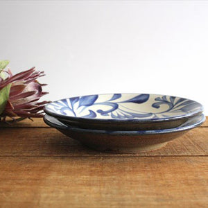 Toshin Kiln Round Plate Blue Arabesque 21cm/8.3in | Tsuboya Ware  Yachimun-Detail6