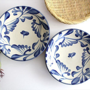 Toshin Kiln Round Plate Blue Arabesque 21cm/8.3in | Tsuboya Ware  Yachimun-Detail7