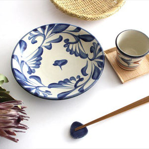 Toshin Kiln Round Plate Blue Arabesque 21cm/8.3in | Tsuboya Ware  Yachimun-Detail10