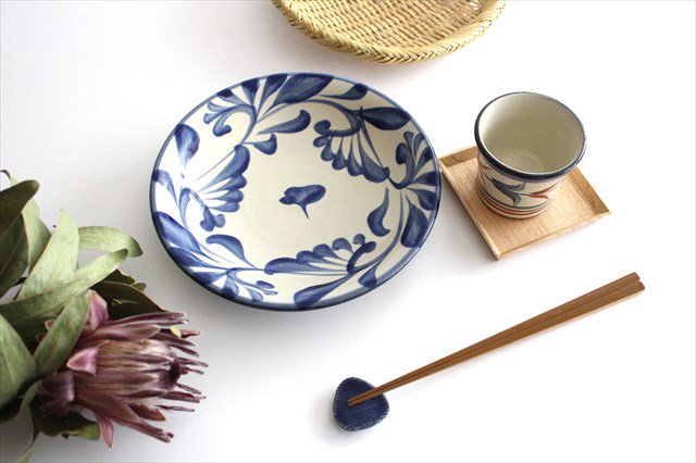 Toshin Kiln Round Plate Blue Arabesque 21cm/8.3in | Tsuboya Ware  Yachimun-Detail10