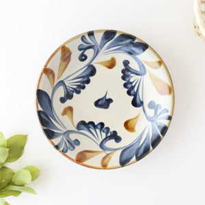 Toshin Kiln Round Plate Blue&Brown Arabesque 21cm/8.3in | Tsuboya Ware  Yachimun-TOP