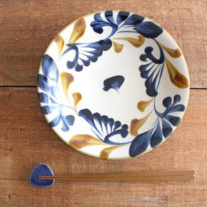 Toshin Kiln Round Plate Blue&Brown Arabesque 21cm/8.3in | Tsuboya Ware  Yachimun-Detail2