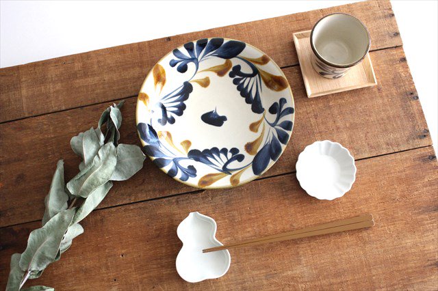 Toshin Kiln Round Plate Blue&Brown Arabesque 21cm/8.3in | Tsuboya Ware  Yachimun-Detail11