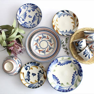 Toshin Kiln Round Plate Blue&Brown Arabesque 21cm/8.3in | Tsuboya Ware  Yachimun-Detail14