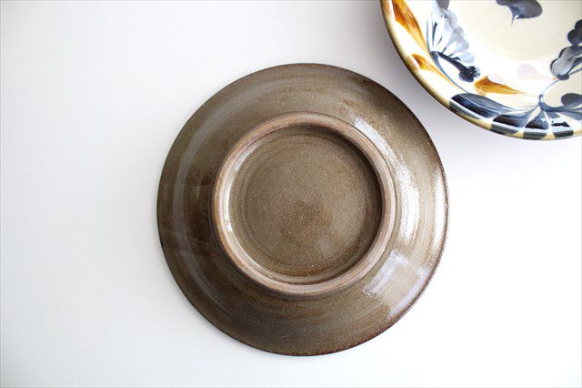 Toshin Kiln Round Plate Blue&Brown Arabesque 21cm/8.3in | Tsuboya Ware  Yachimun-Detail3