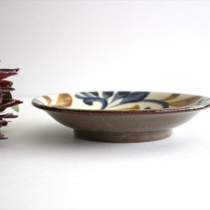 Toshin Kiln Round Plate Blue&Brown Arabesque 21cm/8.3in | Tsuboya Ware  Yachimun-Detail4