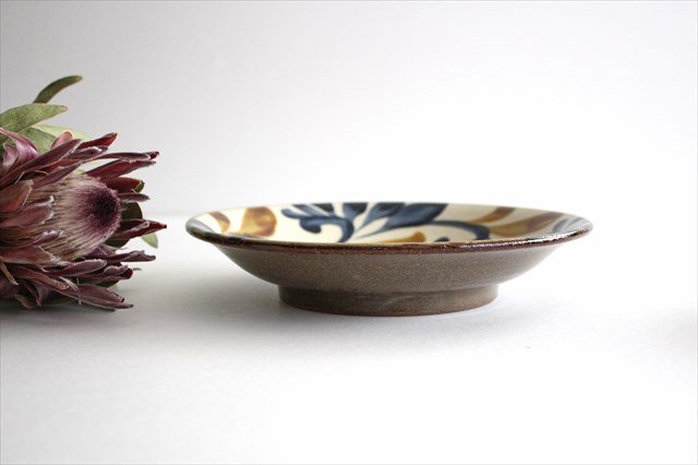Toshin Kiln Round Plate Blue&Brown Arabesque 21cm/8.3in | Tsuboya Ware  Yachimun-Detail4