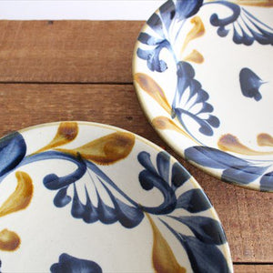 Toshin Kiln Round Plate Blue&Brown Arabesque 21cm/8.3in | Tsuboya Ware  Yachimun-Detail5