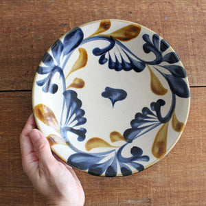 Toshin Kiln Round Plate Blue&Brown Arabesque 21cm/8.3in | Tsuboya Ware  Yachimun-Detail6