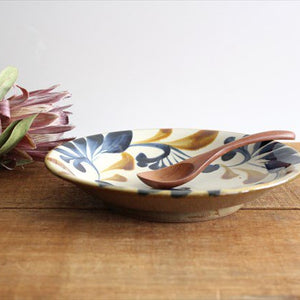 Toshin Kiln Round Plate Blue&Brown Arabesque 21cm/8.3in | Tsuboya Ware  Yachimun-Detail7