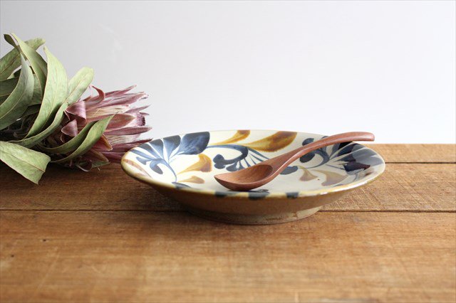 Toshin Kiln Round Plate Blue&Brown Arabesque 21cm/8.3in | Tsuboya Ware  Yachimun-Detail7