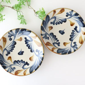 Toshin Kiln Round Plate Blue&Brown Arabesque 21cm/8.3in | Tsuboya Ware  Yachimun-Detail8