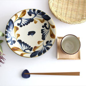 Toshin Kiln Round Plate Blue&Brown Arabesque 21cm/8.3in | Tsuboya Ware  Yachimun-Detail9