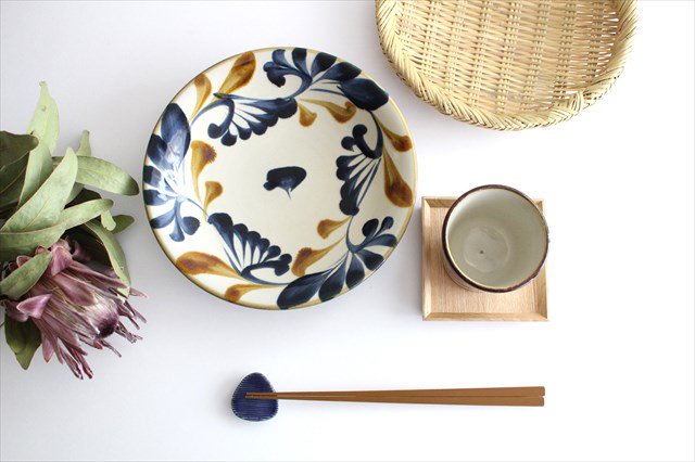 Toshin Kiln Round Plate Blue&Brown Arabesque 21cm/8.3in | Tsuboya Ware  Yachimun-Detail9