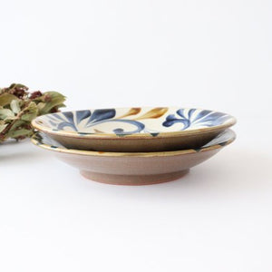 Toshin Kiln Round Plate Blue&Brown Arabesque 21cm/8.3in | Tsuboya Ware  Yachimun-Detail10