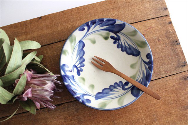 Toshin Kiln Round Plate Lined Arabesque 21cm/8.3in | Tsuboya Ware  Yachimun-Detail7