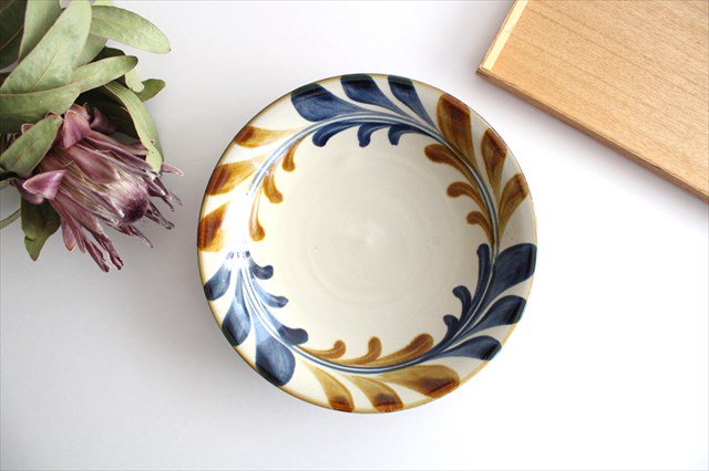 Toshin Kiln Round Plate Deigo Arabesque 21cm/8.3in | Tsuboya Ware  Yachimun-TOP