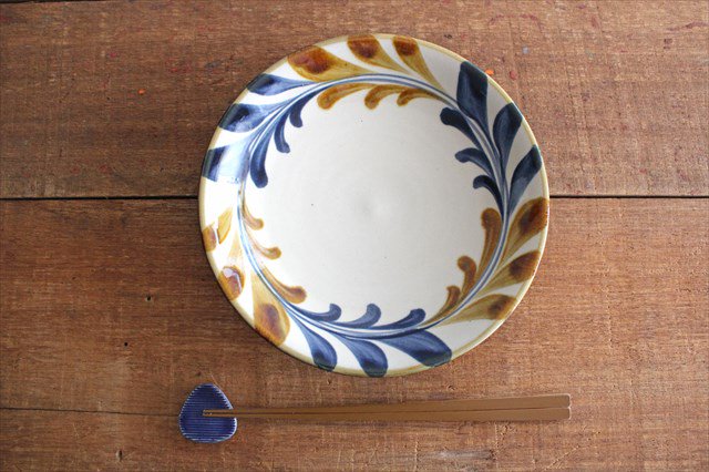 Toshin Kiln Round Plate Deigo Arabesque 21cm/8.3in | Tsuboya Ware  Yachimun-Detail4