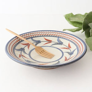 Toshin Kiln Round Plate Red Bougainvillea 21cm/8.3in | Tsuboya Ware  Yachimun-TOP