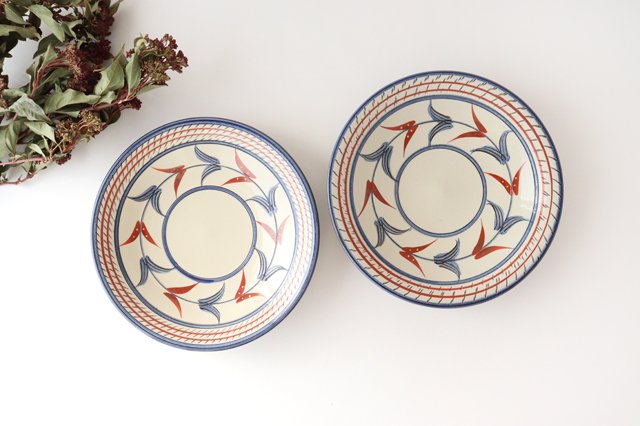 Toshin Kiln Round Plate Red Bougainvillea 21cm/8.3in | Tsuboya Ware  Yachimun-Detail2