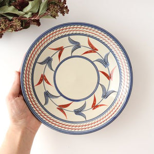 Toshin Kiln Round Plate Red Bougainvillea 21cm/8.3in | Tsuboya Ware  Yachimun-Detail5