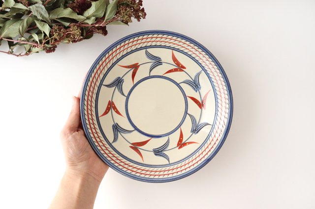 Toshin Kiln Round Plate Red Bougainvillea 21cm/8.3in | Tsuboya Ware  Yachimun-Detail5