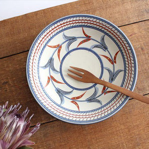 Toshin Kiln Round Plate Red Bougainvillea 21cm/8.3in | Tsuboya Ware  Yachimun-Detail7