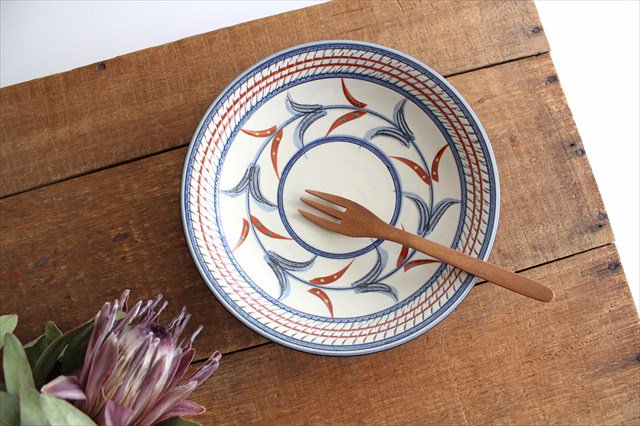 Toshin Kiln Round Plate Red Bougainvillea 21cm/8.3in | Tsuboya Ware  Yachimun-Detail7