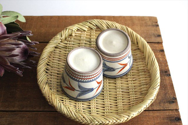 Toshin Kiln Soba Choko Red Bougainvillea Small | Free Cup Tsuboya Ware Yachimun-Detail3