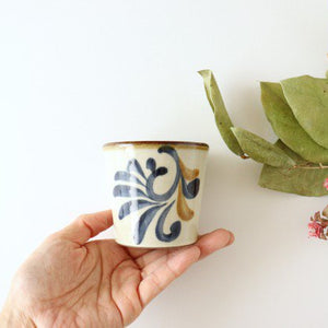 Toshin Kiln Soba Choko Blue and Brown Arabesque Small | Free Cup Tsuboya Ware Yachimun-Detail4