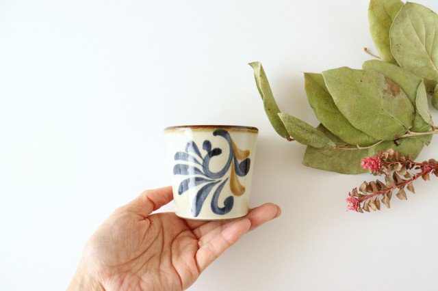 Toshin Kiln Soba Choko Blue and Brown Arabesque Small | Free Cup Tsuboya Ware Yachimun-Detail4