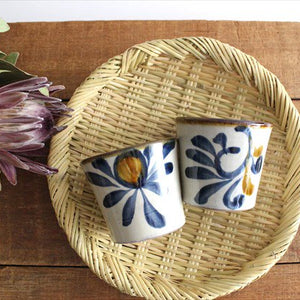 Toshin Kiln Soba Choko Blue and Brown Arabesque Small | Free Cup Tsuboya Ware Yachimun-Detail5