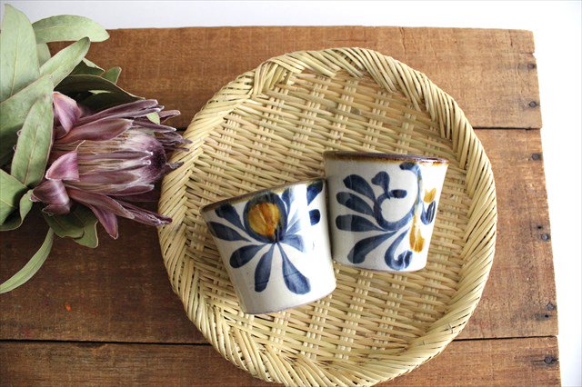 Toshin Kiln Soba Choko Blue and Brown Arabesque Small | Free Cup Tsuboya Ware Yachimun-Detail5